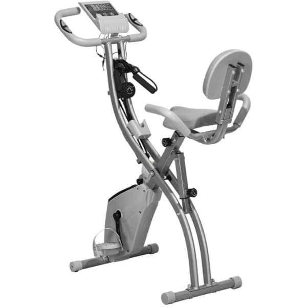2-in-1 Opvouwbare Hometrainer - X-Bike met 8 Weerstandsniveaus - Vliegwiel 2,5KG - met 2 Weerstandsbanden - LCD Scherm - Hartslagmeter - Verstelbare Zitting - Fietstrainer - Fitnessfiets - Grijs
