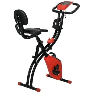 2-in-1 Opvouwbare Hometrainer - X-Bike met 8 Weerstandsniveaus - Vliegwiel 2,5KG - met 2 Weerstandsbanden - LCD Scherm - Hartslagmeter - Verstelbare Zitting - Fietstrainer - Fitnessfiets - Rood