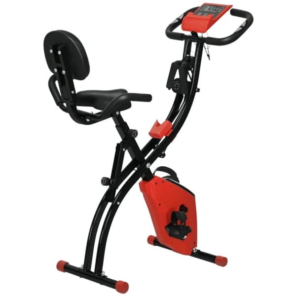 2-in-1 Opvouwbare Hometrainer - X-Bike met 8 Weerstandsniveaus - Vliegwiel 2,5KG - met 2 Weerstandsbanden - LCD Scherm - Hartslagmeter - Verstelbare Zitting - Fietstrainer - Fitnessfiets - Rood