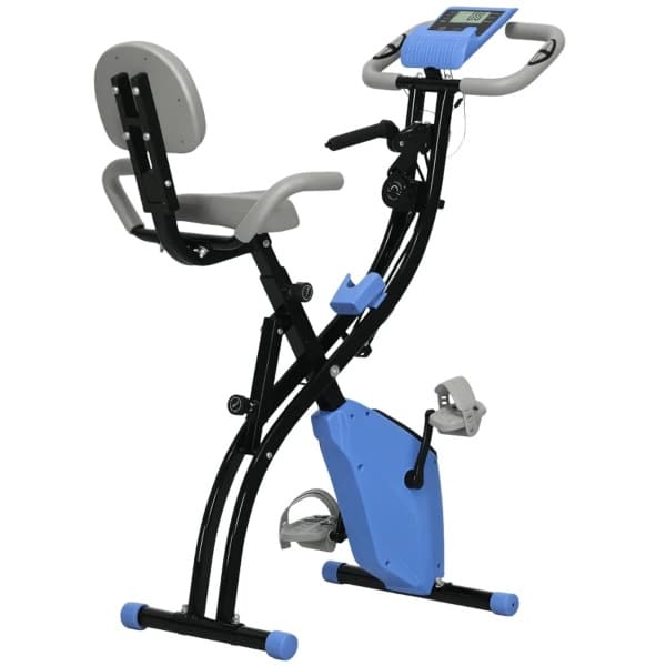 2-in-1 Opvouwbare Hometrainer - X-Bike met 8 Weerstandsniveaus - Vliegwiel 2,5KG - met 2 Weerstandsbanden - LCD Scherm - Hartslagmeter - Verstelbare Zitting - Fietstrainer - Fitnessfiets - Blauw