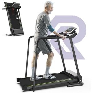 2-in-1 opvouwbare loopband met leuning - fitnessapparaat voor senioren met hartslagbewaking