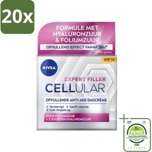 20 x NIVEA - CELLular Expert Filler Dagcrème - Anti-Veroudering Gezichtscrème - SPF 15 - Met Hyaluronzuur, Creatine & Foliumzuur - 50 ml - Grootverpakking - Anti-age Crème - Dagcrème - Hyaluronzuur - Foliumzuur - Rimpelcrème