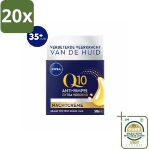 20 x NIVEA - Nachtcrème - Q10 Extra Voedend - Voor droge huid - Anti-Rimpel - Met Creatine - 50 ml - Grootverpakking - Nachtcrème - Anti-rimpel - Droge Huid - Q10 - Creatine