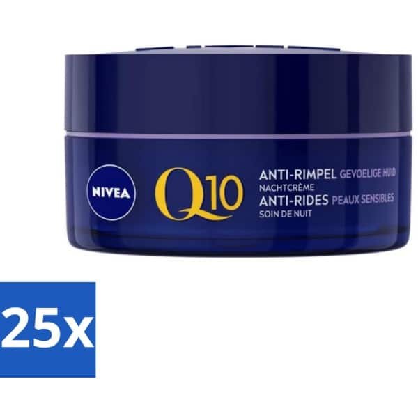 25 x NIVEA - Nachtcrème - Q10 POWER Anti-Rimpel Gevoelig - Voor gevoelige huid - Met Q10, Creatine & Zoethoutextract - 50 ml - Anti-rimpel Crème - Gevoelige Huid Crème - Nachtcrème - Rimpelverlichting - Q10 Crème