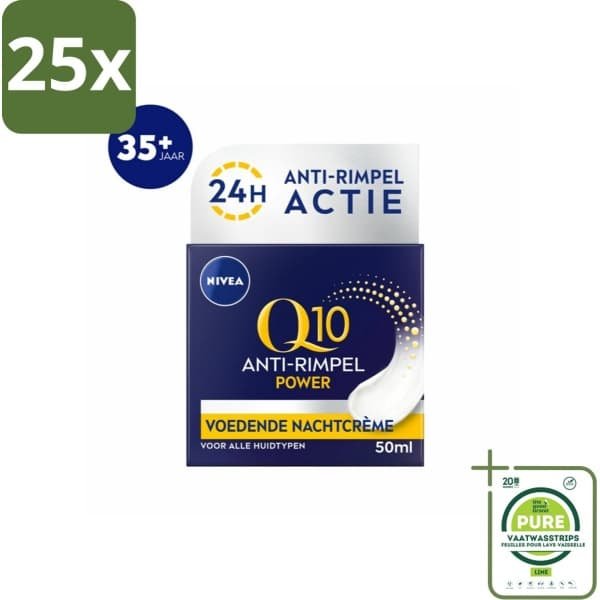 25 x NIVEA - Nachtcrème - Q10 POWER Anti-Rimpel - Voor alle huidtypen - Met Q10 & Creatine - 50 ml - Grootverpakking - Nivea Q10 - Anti-rimpel Crème - Nachtcrème - Rimpels Verminderen - Fijne Lijntjes
