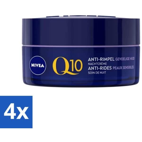 4 x NIVEA - Nachtcrème - Q10 POWER Anti-Rimpel Gevoelig - Voor gevoelige huid - Met Q10, Creatine & Zoethoutextract - 50 ml - Nivea Q10 - Anti-rimpel Crème - Gevoelige Huid - Nachtcrème - Rimpelvermindering