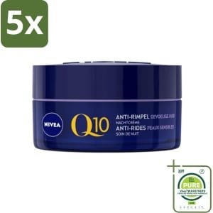 5 x NIVEA - Nachtcrème - Q10 POWER Anti-Rimpel Gevoelig - Voor gevoelige huid - Met Q10, Creatine & Zoethoutextract - 50 ml - Grootverpakking - Nivea Q10 - Anti-rimpel Crème - Gevoelige Huid - Nachtcrème - Rimpelvermindering