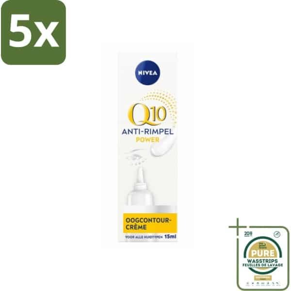 5 x NIVEA - Oogcrème - Q10 POWER - Tegen donkere kringen & rimpels - Voor alle huidtypen - Met Q10 & Creatine - 15 ml - Grootverpakking - Oogcrème - Donkere Kringen - Rimpels - Kraaienpootjes - Q10