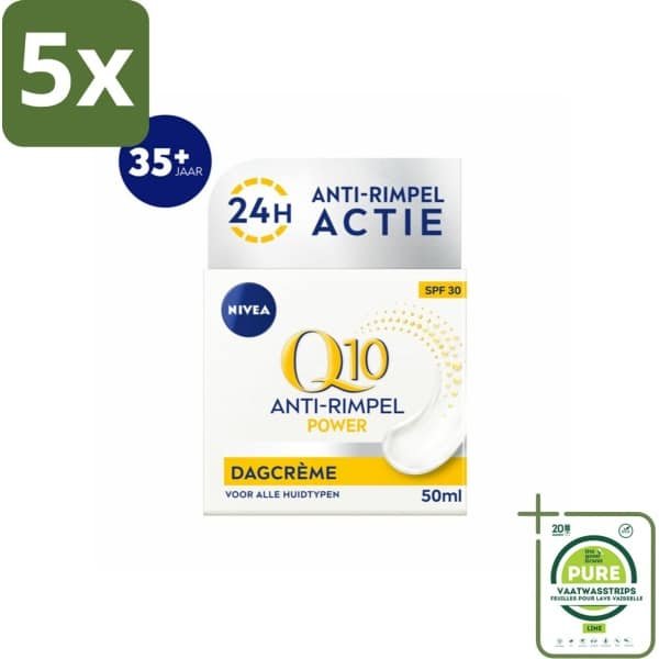 5 x NIVEA - Q10 POWER Dagcrème - Anti-Rimpel Crème - SPF 30 - Voor alle huidtypen - Met Q10 & Creatine - Collageenversterker - 50 ml - Grootverpakking - Anti-rimpel Crème - Dagcrème - NIVEA Q10 - Collageen Booster - SPF 30