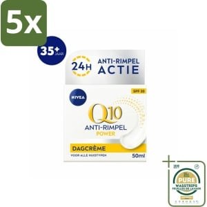 5 x NIVEA - Q10 POWER Dagcrème - Anti-Rimpel Crème - SPF 30 - Voor alle huidtypen - Met Q10 & Creatine - Collageenversterker - 50 ml - Grootverpakking - Anti-rimpel Crème - Rimpelvermindering - Huidveroudering - SPF 30 - Q10