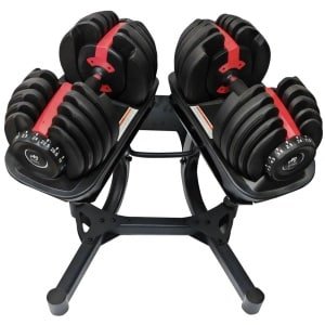 AJ-Sports verstelbare dumbells 2x24kg inclusief vaste opbergsteun - - 2kg t/m 24kg - Gewichten - Dumbells set - Gewichten set - Smart Dumbells - Halterset - Krachttraining - Fitness - Gym - Sport - Crossfit - 15 Dumbells in één! - Set van 2 Stuks!