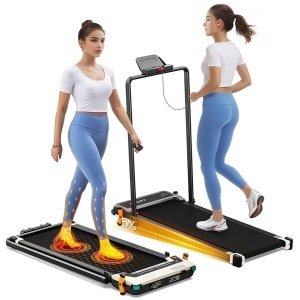 Akluer 520A-B dubbelzijdige loopband met handgreep, 2,5 pk stille motor, maximale snelheid 4 mph, capaciteit 150 kg, dubbel LED-display, handmatige hellingshoek en ingebouwde voetmassagefunctie