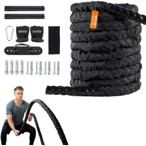 Bearly Battle Rope - Fitness Touw - Soft grip - Krachttouw - Krachttraining - Fitness - Zwart - 9KG - 7.2 Meter