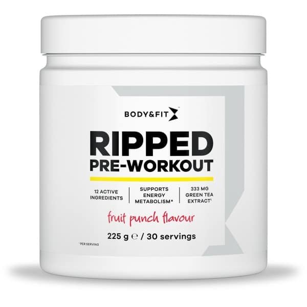 Body & Fit Ripped Pre Workout - Fruit Punch Pre-Workout Poeder - 30 doseringen (225 gram)