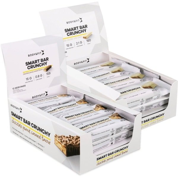 Body & Fit - Smart Bar Crunchy Eiwitreep White Chocolate & Cookie + Chocolate Peanut Caramel - Protein Bar - Eiwitrepen (2x12 box)