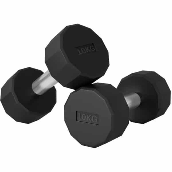 Dumbbells 2 x 10 kg - Halter - Set van 2 - Anti-rol, Antislip Grip -Gewichten Set - Halterset - Krachttraining - Fitness - Gym - Geschikt voor Thuis en Sportschool - Zwart