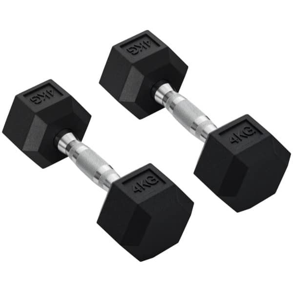 Dumbbells 2 x 4 kg - Halter - Hexagon Dumbbell - Set van 2 - met Gekartelde Handvatten - Gewichten Set - Halterset - Dumbbell Set - Krachttraining - Fitness - Gym - Geschikt voor Thuis en Sportschool