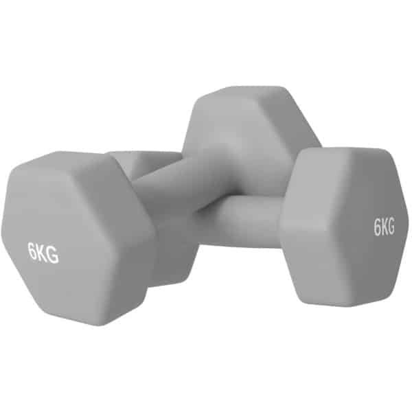 Dumbbells 2 x 6 kg - Halter - Hexagonaal Design - Vloervriendelijk -Antislip - Gewichten Set - Halterset - Dumbbell Set - Krachttraining - Fitness - Gym - Geschikt voor Thuis en Sportschool - Grijs