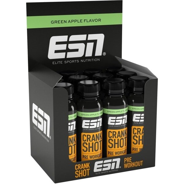 ESN Crank Shot - 12 x 95 ml - Green Apple - Pre-Workout Shot met L-Citrulline, Arginine en Cafeïne - Directe energie en focus voor training