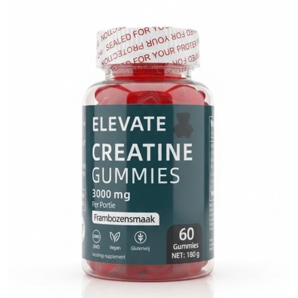Elevate Creatine Gummies - Voedingssupplement - 3000 mg per portie - Frambozensmaak - Suikervrije & Vegan gummies - 60 creatine gummies (30 doseringen) - Creatine Monohydraat Supplement - Spiergroei, Kracht & Prestatie - Zonder Shaker of Poeder