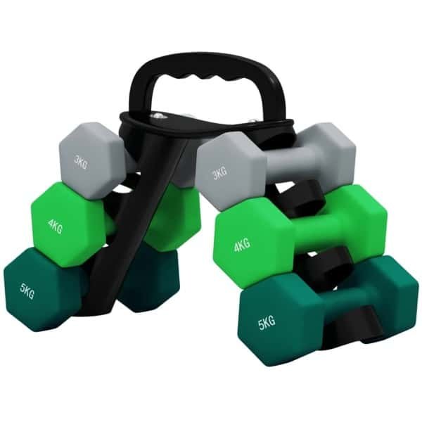 Halterset met Halterstandaard - Dumbells - Gewichten - Dumbells set van 6 Halters - Gewichten Fitness - 2 x 3 kg, 2 x 4 kg, 2 x 5 kg - Halter set voor Krachttraining, Workout, Gym