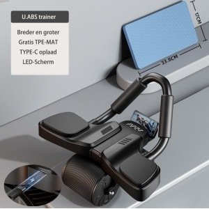 Hoge kwaliteit buikspiertrainer - Abdominale Roller-Abdominale Roller Workout Krachttraining -U.ABS Ab Roller-Luxe Abdominal Roller-Buikwiel-Fitnesswielen-Ab wheel-LCD Display - Duurzame buikroller--Training Abdominal-Buikspiertrainer - USB - Type C
