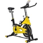 Hometrainer - Rollentrainer met Riemaandrijving - Vliegwiel 6KG - LCD Scherm - Hoogteverstelbare - Verstelbare Zitting en Weerstand - Max. gebruikersgewicht 150 kg - Fietstrainer - Fitnessfiets - Geel+Zwart