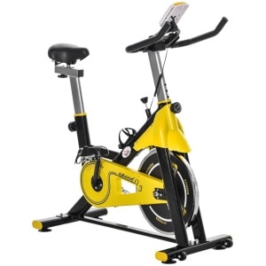 Hometrainer - Rollentrainer met Riemaandrijving - Vliegwiel 6KG - LCD Scherm - Hoogteverstelbare - Verstelbare Zitting en Weerstand - Max. gebruikersgewicht 150 kg - Fietstrainer - Fitnessfiets - Geel+Zwart