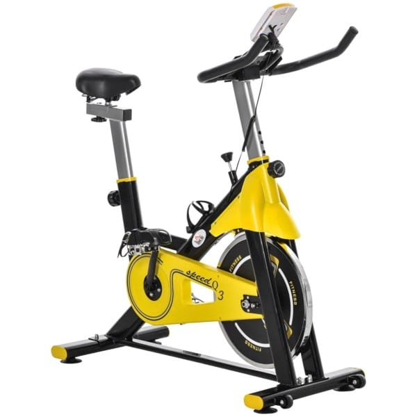 Hometrainer - Rollentrainer met Riemaandrijving - Vliegwiel 6KG - LCD Scherm - Hoogteverstelbare - Verstelbare Zitting en Weerstand - Max. gebruikersgewicht 150 kg - Fietstrainer - Fitnessfiets - Geel+Zwart