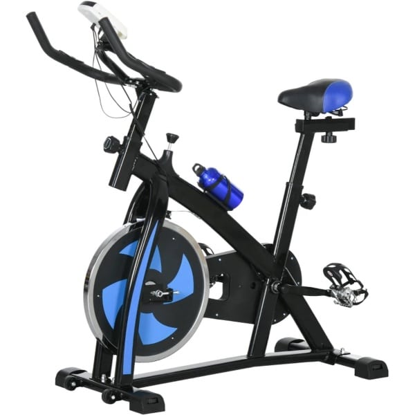Hometrainer - Vliegwiel 8KG - LCD Scherm - Stil - Hoogteverstelbare - Verstelbare Zitting en Weerstand - Hartslagsensoren - Max. Gebruikersgewicht 120 kg - Fietstrainer - Fitnessfiets - Blauw
