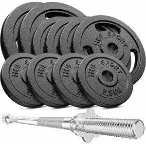 Hop-Sport 59 kg Gietijzeren Halterset met Lange Halterstang, Verstelbare Halterschijven van 30 mm, Duurzame Kwaliteit, Ideaal voor Krachttraining Thuis of in de Sportschool