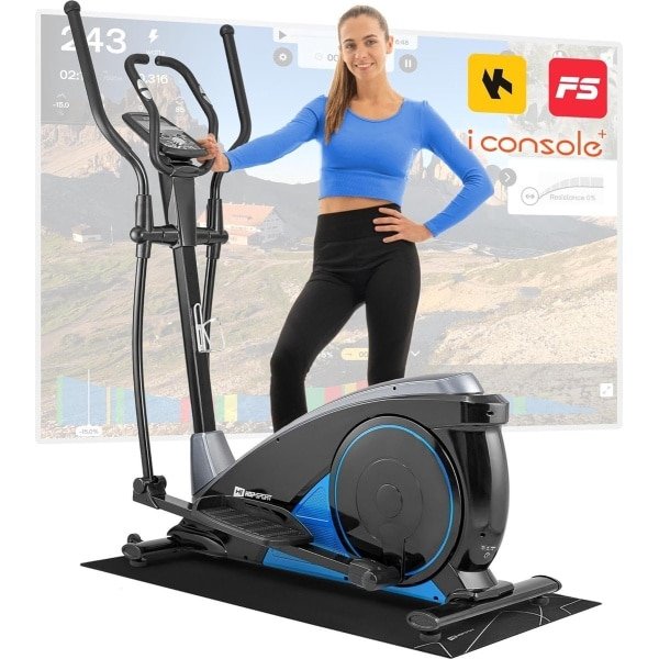 Hop-Sport Crosstrainer HS-060C voor Thuisgebruik - Fitness Crosstrainer met App-Bediening, HRC-Functie, 16 Verstelbare Weerstandsniveaus, Stil Magnetisch Systeem, Max. Gebruikersgewicht 150 kg, Zilver