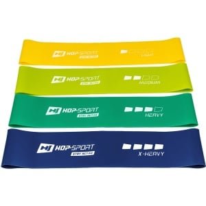 Hop-Sport Fitness Weerstandsbanden Set HS-L550RL - 4 Gymnastiekbanden van 500x50mm - Elastische Trainingsbanden voor Krachttraining, Yoga, Pilates, Fysiotherapie en Revalidatie