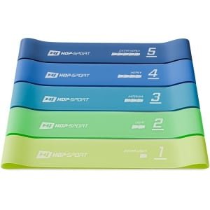 Hop-Sport Fitnessbanden Set van 5 - Latex Weerstandsbanden met 5 Verschillende Weerstandsniveaus - Elastische Gymnastiekbanden voor Krachttraining, Yoga, Pilates en Revalidatie (blauw)