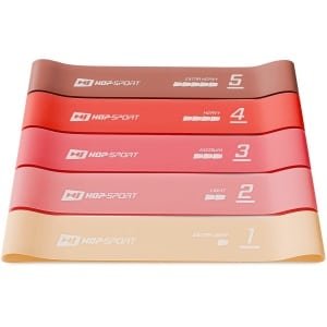 Hop-Sport Fitnessbanden Set van 5 - Latex Weerstandsbanden met 5 Verschillende Weerstandsniveaus - Elastische Gymnastiekbanden voor Krachttraining, Yoga, Pilates en Revalidatie (rood)