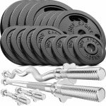 Hop-Sport Gietijzeren Halterset 96 kg - Lange Halter, SZ-Stang & 2 Korte Halters met 16 Gewichtenschijven voor Krachttraining Thuis