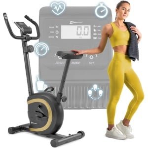 Hop-Sport Hometrainer HS-015H - Compacte Fitnessfiets voor Senioren en Thuisgebruik, Ergometer met Polssensoren, 8 Weerstandsniveaus, Trainingscomputer en Antislip Pedalen - Ruimtebesparend en Stil - Goud