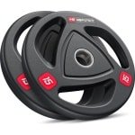 Hop-Sport Olympische Gewichten Set 30 kg - Halterschijven 2x15 kg van gietijzer met rubberen coating, geschikt voor 50 mm halterstangen en krachtstations - Ideaal voor krachttraining en home gym