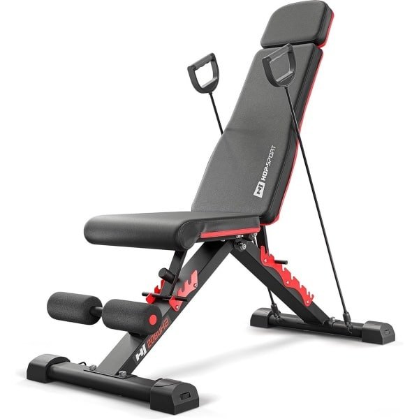 Hop-Sport Volledige Trainingsbank HS-2090HB - Robuuste Stalen Constructie - Rugleuning Verstelbaar in 10 Posities - Zitting Verstelbaar in 3 Posities - Belastbaar Tot 300 kg - Geschikt voor Krachttraining en Fitness