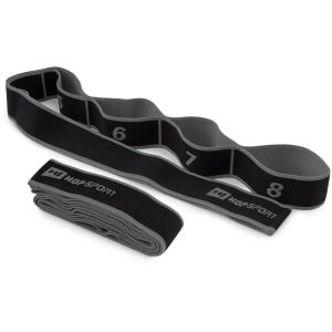 Hop-Sport Yoga Stretching Band - Fitnessband van Duurzaam Nylon met 8 Voorgevormde Lussen - Yogariem voor Rek- en Krachttraining, Mobiliteit en Fysiotherapie - 90x4 cm (grijs)