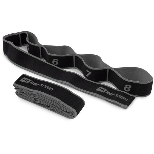 Hop-Sport Yoga Stretching Band - Fitnessband van Duurzaam Nylon met 8 Voorgevormde Lussen - Yogariem voor Rek- en Krachttraining, Mobiliteit en Fysiotherapie - 90x4 cm (grijs)