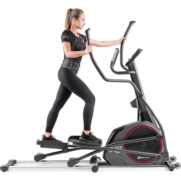 Hop-Sport crosstrainer HS-095CF met ondermat - crosstrainer 30kg vliegwiel - crosstrainer gebruikersgewicht 135kg - crosswalker, Grijs