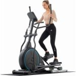 Hop-Sport crosstrainer HS-160CF Stage met 12 trainingsprogramma's, crosstrainer voor thuis met transportwielen + ondermat, 24 kg vliegwiel, magnetisch weerstandssysteem, blauw