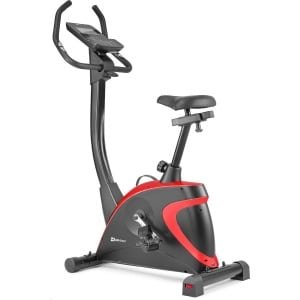 Hop-Sport hometrainer HS-005H - ergometer met 12 trainingsprogramma's, 16 computergestuurde weerstandsniveaus - fitnessfiets max. 150 kg, Rood