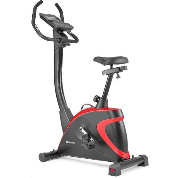 Hop-Sport hometrainer HS-005H - ergometer met 12 trainingsprogramma's, 16 computergestuurde weerstandsniveaus - fitnessfiets max. 150 kg, Rood