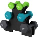 Hoppa! Halters, Halterset, Zeshoek, met halterstandaard, 2 x 1 kg, 2 x 2 kg, 2 x 3 kg, Vinyl-coating, Krachttraining