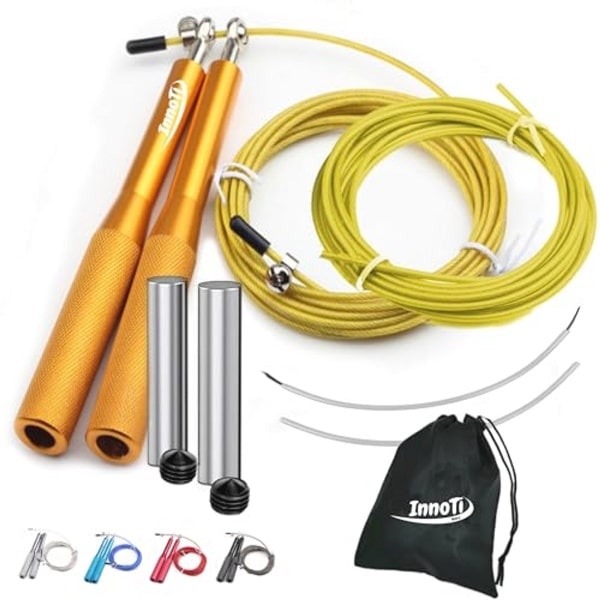 InnoTi Crossfit Skipping Rope for Men and Women - With or Without Ballast - High Speed Boxing and Fitness Skipping Rope - Lightweight Aluminum Rope - Double Jumps, Adjustable - Extra Spare Cable