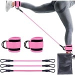 Kraftverdia - Ankle Cuff Strap - Enkelband fitness - 3 stuks spankoord - Krachttraining - Fitness - Sport - Billen trainer - Heup trainer - Roze - Ankle Strap Fitness met Draagtas