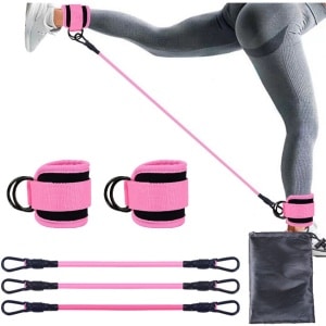 Kraftverdia - Ankle Cuff Strap - Enkelband fitness - 3 stuks spankoord - Krachttraining - Fitness - Sport - Billen trainer - Heup trainer - Roze - Ankle Strap Fitness met Draagtas