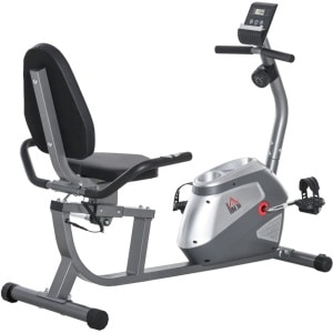 Ligfiets - Hometrainer - 8 Magnetische Weerstandsniveaus - LCD Scherm - Verstelbare Zitting en Weerstand - Hartslagsensoren - Max. Gebruikersgewicht 110 kg - Fietstrainer - Fitnessfiets - Grijs+Zilver